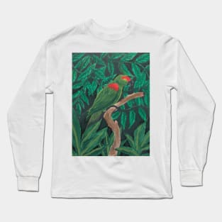 Green Parrot Perched in the Forest Long Sleeve T-Shirt